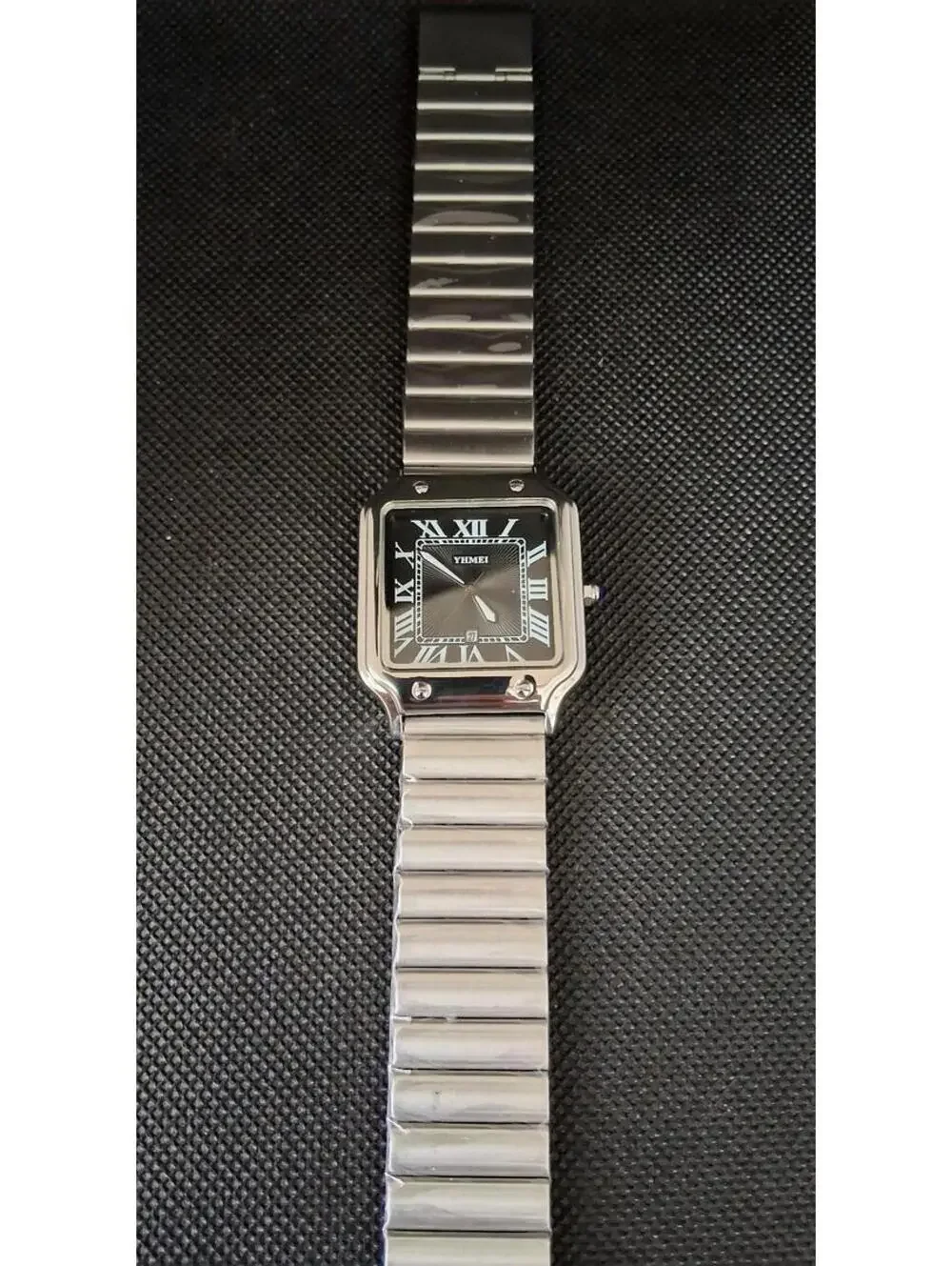 Men's Luxury Square Dial Stainless Satin Black Watch